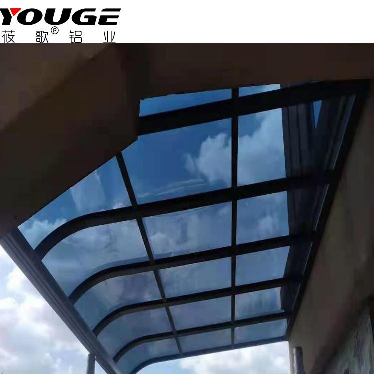 抗风性好 铝合金雨棚 防坠物遮阳雨棚  耐力板铝合金雨棚 莜歌定制图片