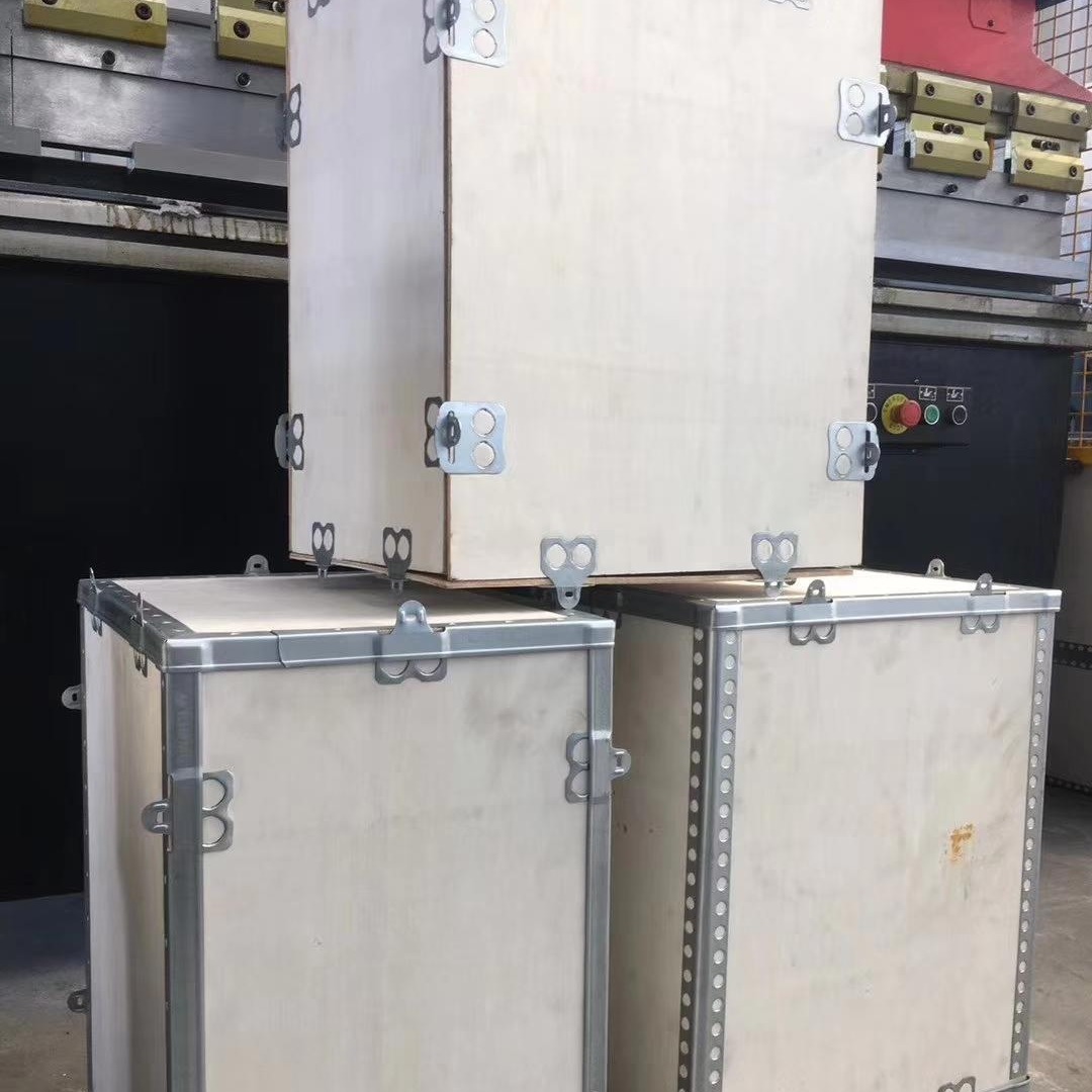 青岛豪盟钢带箱厂家定做胶合板钢边箱可拆卸重复使用