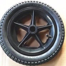 12寸直筋充气轮子 塑料轮毂环保内外胎 高品质单腿车轮子图片