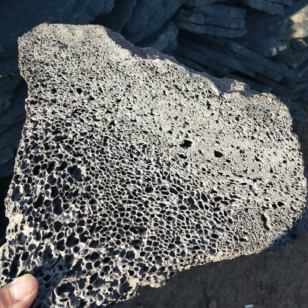 黑色火山石板 浮石板 蜂窝岩 可定制各类汗蒸房用火山石板材火山岩蘑菇石