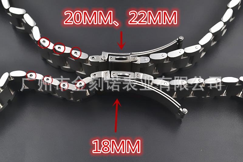 现货批发三珠实心不锈钢表带 金属表带 开关孔18MM-24MM智能手表示例图39