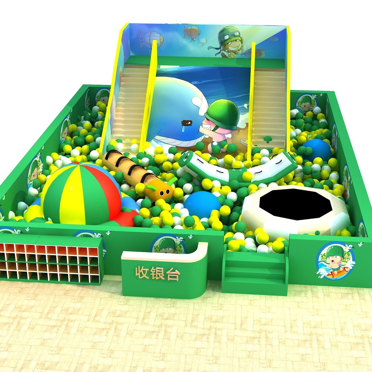淘气堡设备 儿童游乐设备 铭博 超级蹦床公园 超级大滑梯 百万球池 绿色