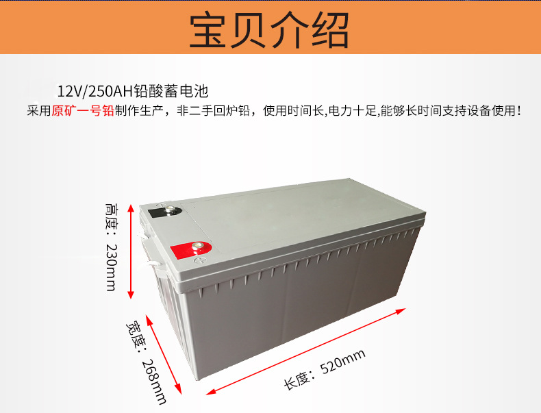 12v250ah胶体电池免维护太阳能铅酸蓄电池GFM12v250ah NP12-250AH示例图2