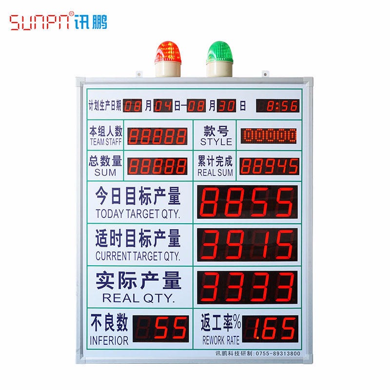 讯鹏/sunpn定制 生产管理电子看板 服装工厂LED产量计数器 JIT节拍器显示屏