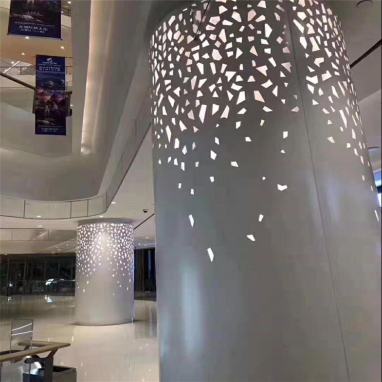 中腾广告门头氟碳漆铝单板 商场包圆柱镂空冲孔铝合金单板图片