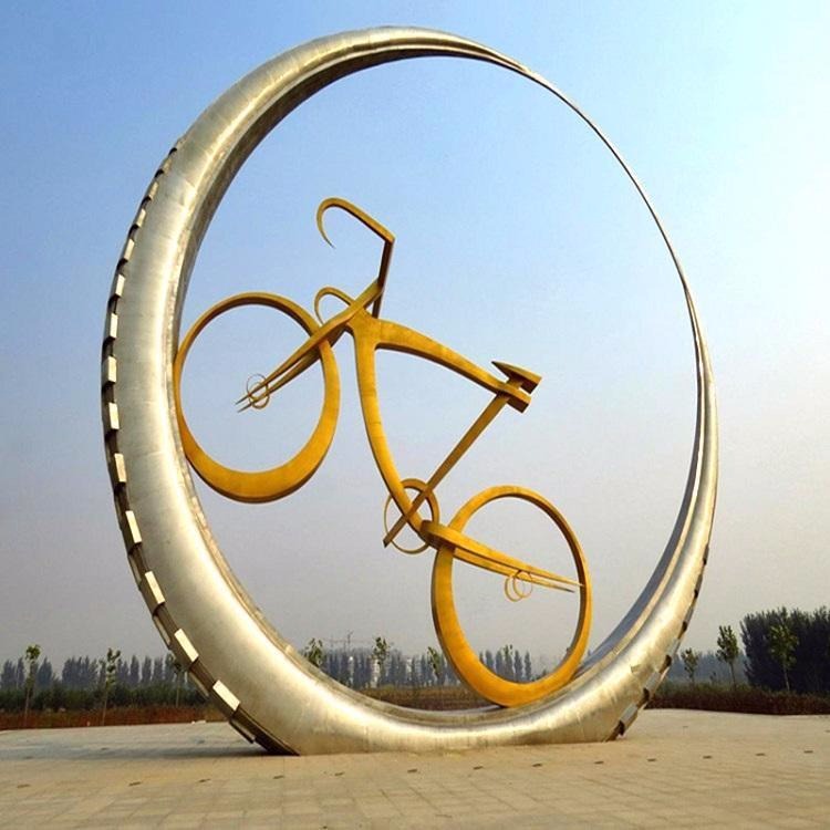 不锈钢雕塑 大型抽象自行车摆件  户外公园校园摆件 怪工匠