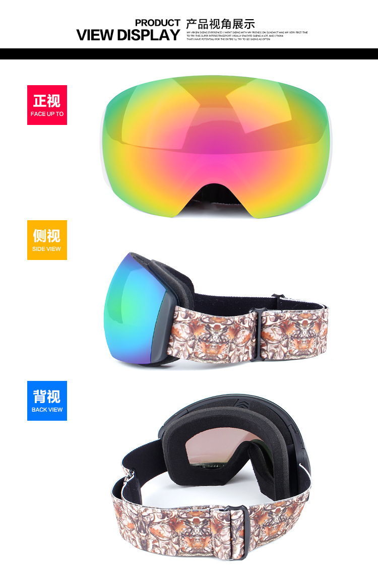 厂家预售 欧宝来H011男女新款全景双层防雾滑雪眼镜摩托镜防风镜示例图4