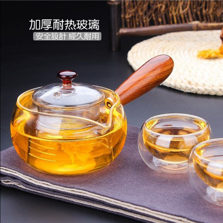 新款耐高温玻璃煮茶壶煮茶器木把侧把壶木柄功夫茶壶高端茶具