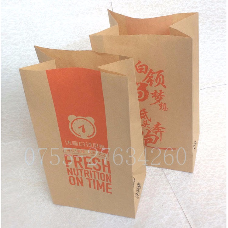 深圳餐饮店早餐打包袋 防油防水纸袋 环保食品纸袋 定做批发
