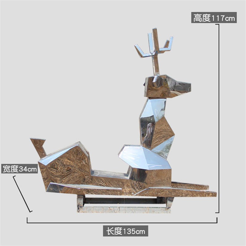 切面鹿雕塑 不锈钢抽象几何鹿 304镜面动物雕塑