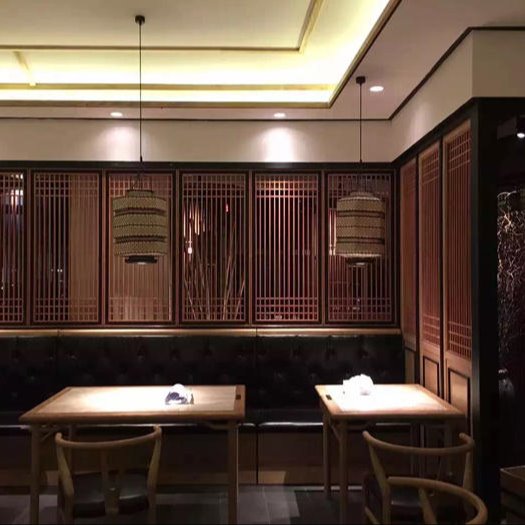 梧桐餐厅装饰铝窗花  铝花格效果图  仿古铝窗花定制图片