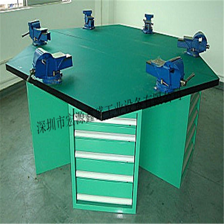 宏源鑫盛hyxs-625定制复合板六工位钳工工作桌，模具装配工作台、钳工实训台，复合板工作台，不锈钢，飞模台
