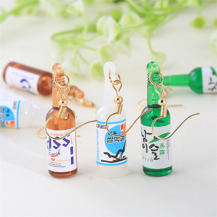韩版酒瓶耳环女区委酒瓶耳环吊坠新款韩国酒瓶时尚简约亚克力耳钉