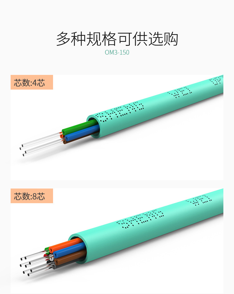 胜为批发4芯万兆多模光纤光缆 OM3-150 GJFJV/GJFJH 束状软光缆示例图6