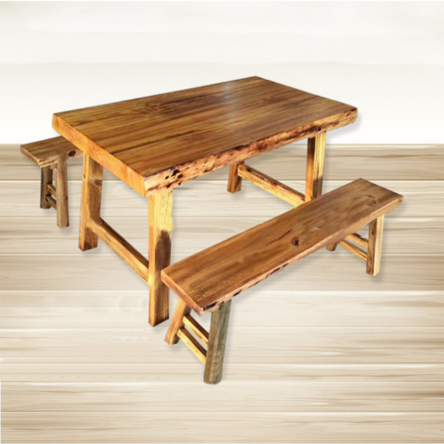 新中式实木桌椅组合面馆长条凳餐厅实木餐桌图片
