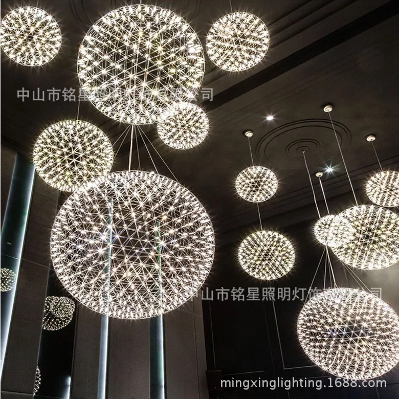 LED吊灯创意火花球餐吊灯艺术餐厅球形灯款酒店宴会厅吊灯具厂家示例图4