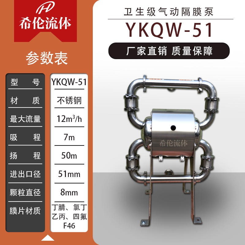 易拆装气动隔膜泵 希伦牌 YKQW-51卫生级隔膜泵