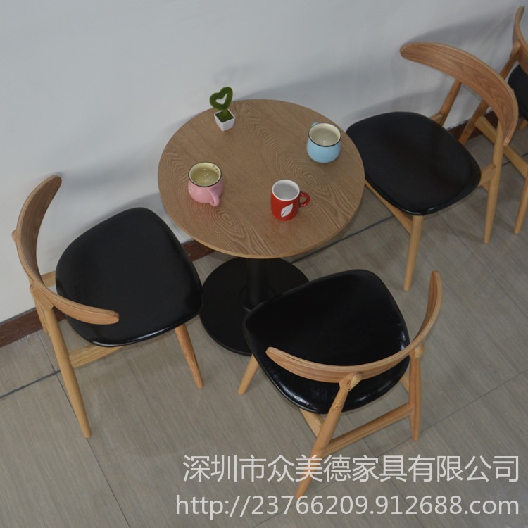 现代简约西餐厅桌椅组合，甜品小吃快餐店连锁店实木餐桌椅组合，众美德家具源头厂家图片