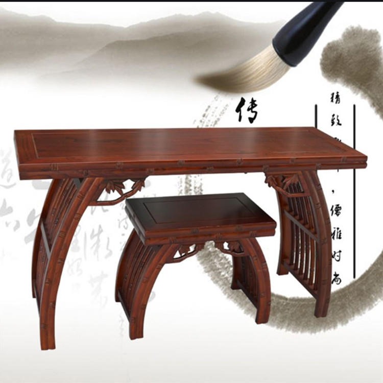 福建马鞍桌厂家全实木学生课桌椅中式古典古筝琴桌图片