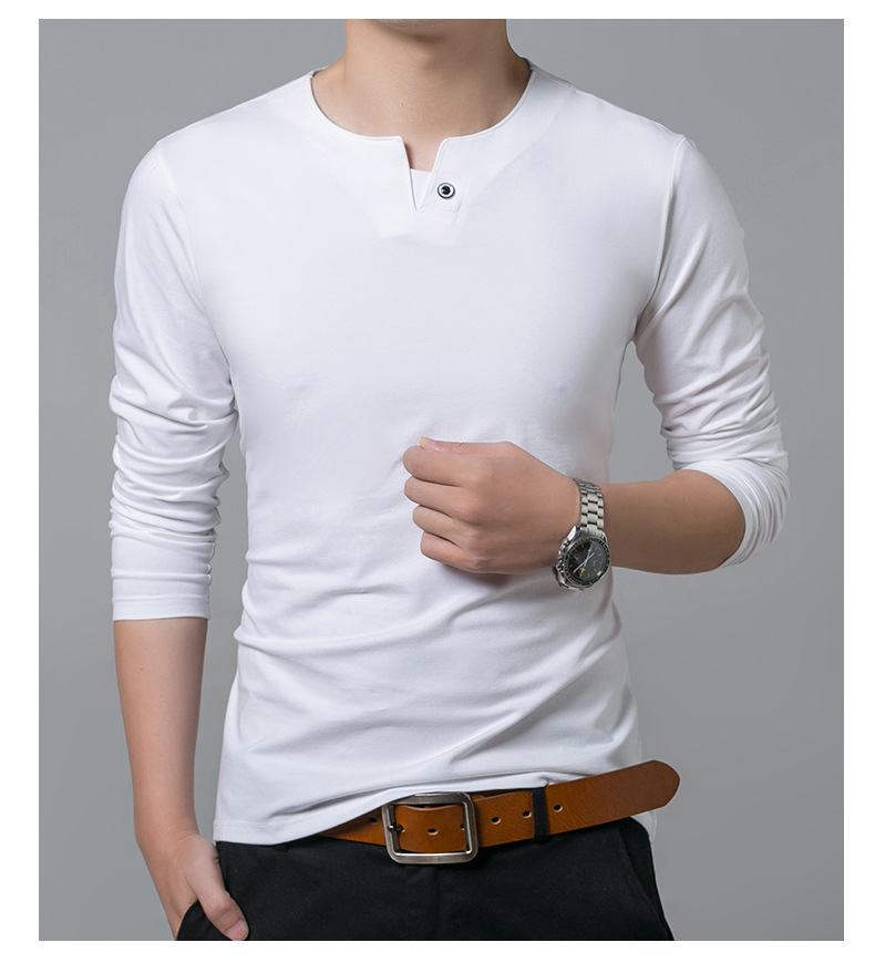 2016秋季新款男士长袖T恤青年时尚休闲纯色V领套头t恤男式棉薄款示例图15