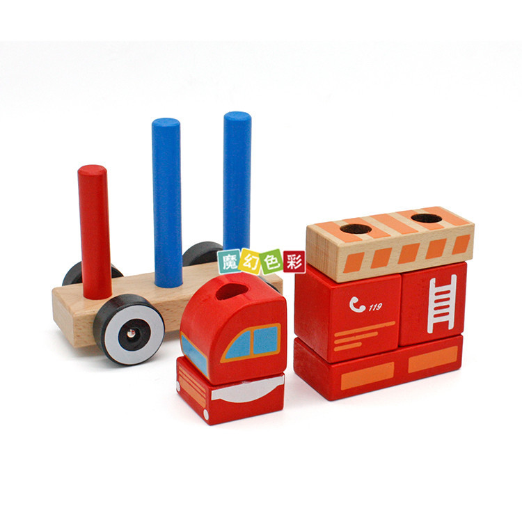 厂家直销 红色消防车玩具木制迷你模型小车孩子叠叠高拆卸玩具示例图13