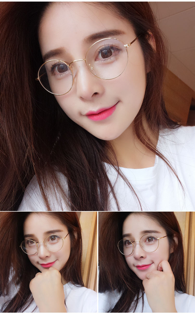 韩版新款潮女士圆框复古金属眼镜框 时尚平光眼镜架 潮框平光镜架示例图2