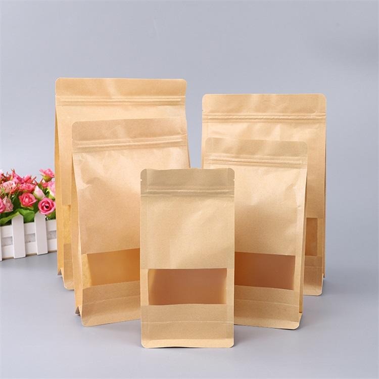 厂家供货 开窗牛皮纸袋 加厚食品包装袋 方底干果茶叶自封袋定制
