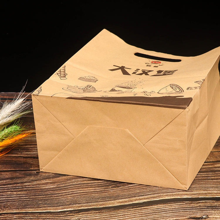 广州深圳方底牛皮纸淋膜防油食品纸袋 手捧口袋 收纳包装袋 烤鸡烤鸭面包