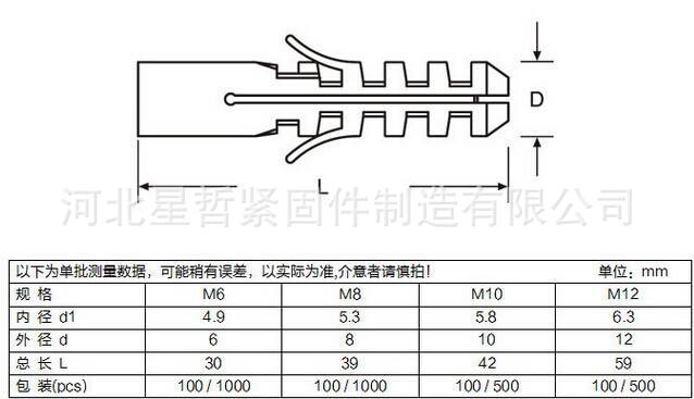 厂家直销 尼龙膨胀螺丝 尼龙胀塞胀栓 尼龙膨胀套管 现货供应示例图5