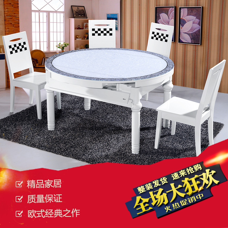 j欧式大理石餐桌椅组合伸缩全实木方圆桌多功能折叠橡木餐桌椅子