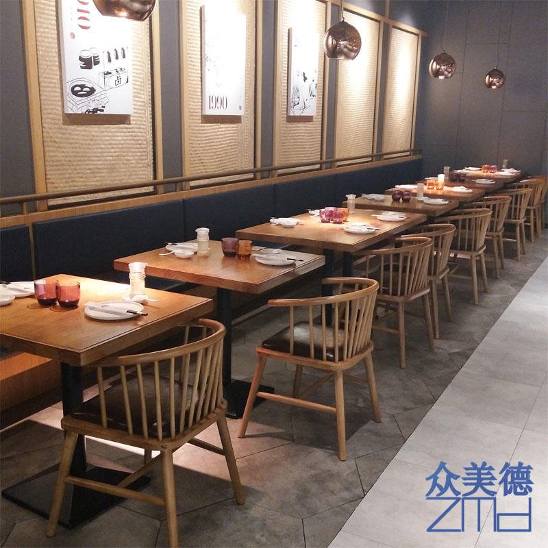 深圳烤鱼餐厅家具 CZY-891主题餐厅实木餐桌椅 复古工业风餐桌餐椅批量定制更优惠