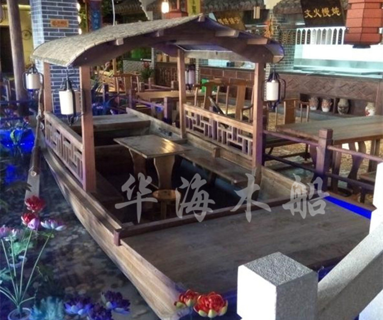 上海桂满陇餐饮船批发  兴化手工制作仿古餐厅包厢船木船 乌篷船示例图5