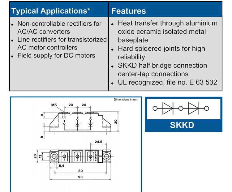 SKKD100/16E 西门康外形模块 SKKD100 整流管模块 直流电源配件示例图9