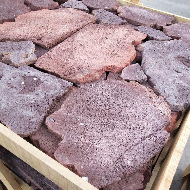 红色火山石板材 火山石碎拼 铺贴造景用火山石板 沧州厂家供应  质量可靠