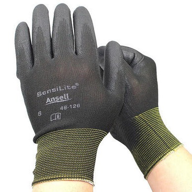 ANSELL /安思尔 48-126耐磨防滑手套 PU丁腈涂层浸掌气劳保防护手套定制 48-126手套（黑色一双）