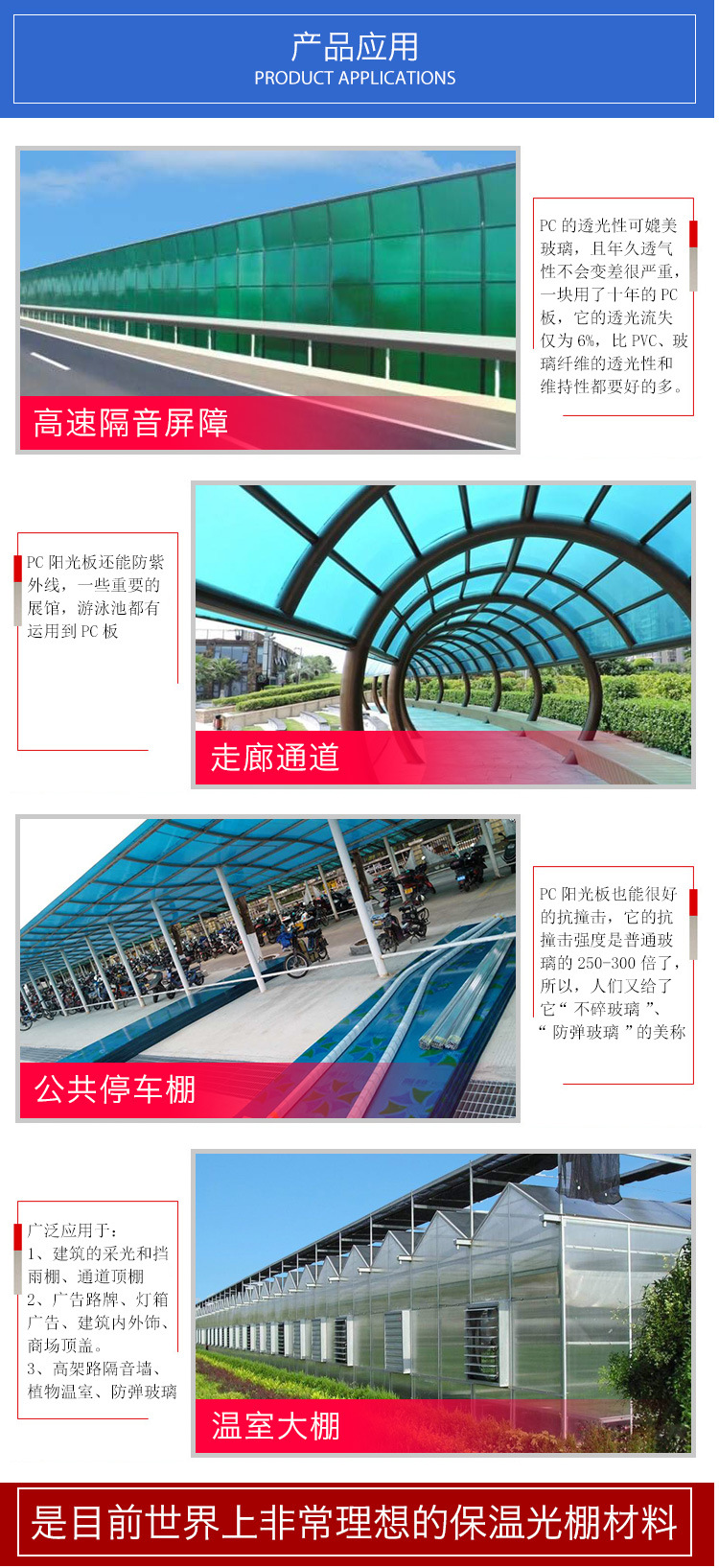 厂家供应广东8mm湖蓝阳光板 十年品质阳光房车棚雨棚示例图6