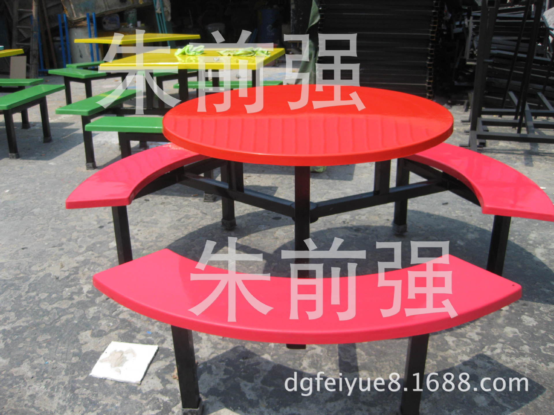 户外玻璃钢圆形食堂餐桌椅六人八人圆台餐桌可插伞示例图9