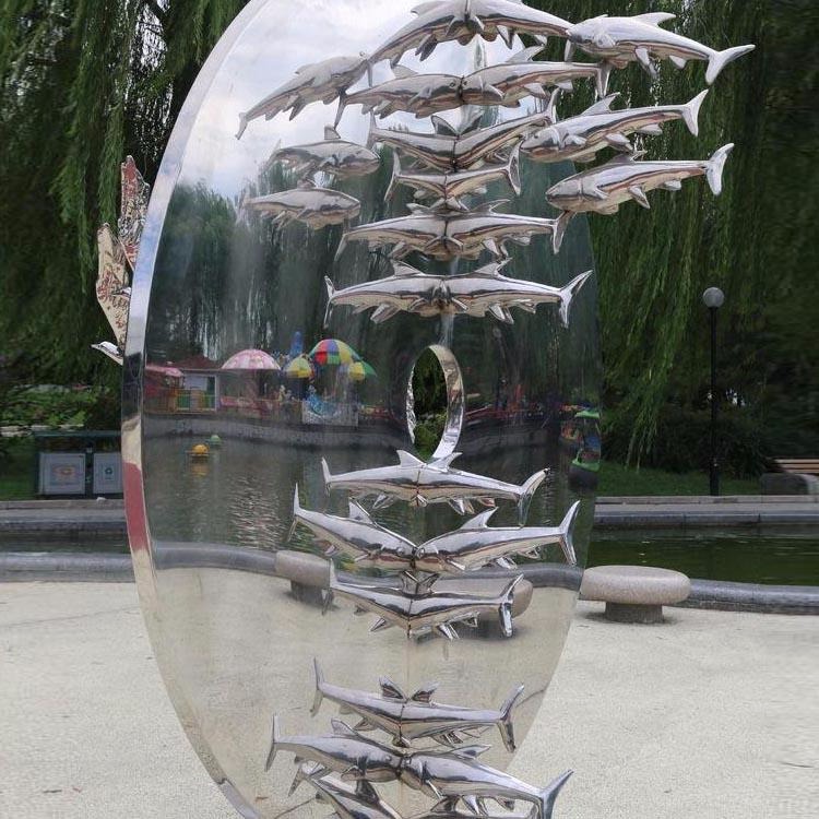 不锈钢雕塑  镜面艺术雕塑  镜面鱼装饰 怪工匠