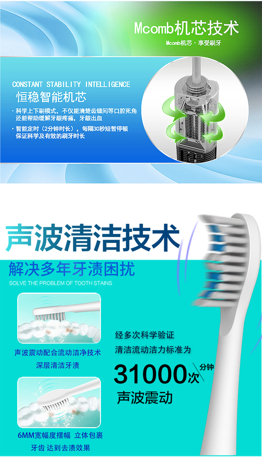 香港Mcomb电动牙刷成人声波牙刷 感应式充电防水牙刷 OEM贴牌厂家示例图3