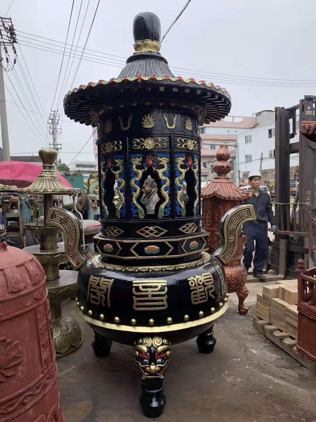 香炉 厂家加工订做寺庙圆形香炉 露天大型铸铜二层圆形香炉 铸铁圆形带盖香炉