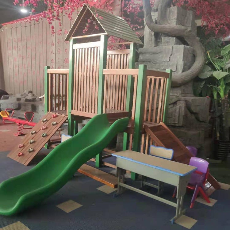 智创 KWD-00173 儿童木质滑梯组合 户外实木组合滑梯儿童滑滑梯木质游乐设备图片