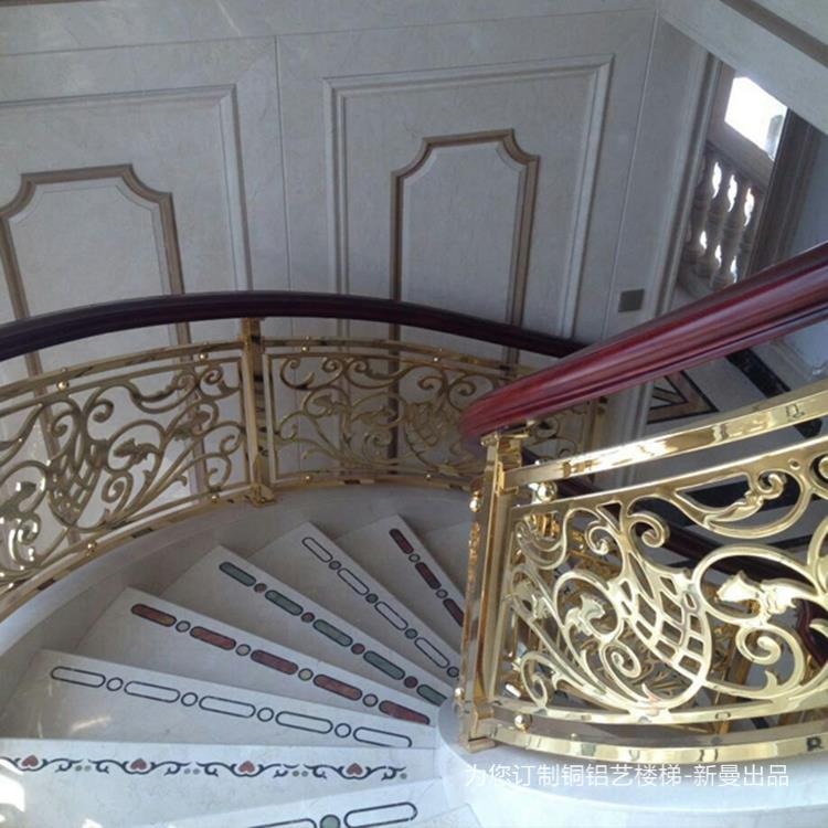 桐城酒店弧形铜楼梯扶手新现代风格
