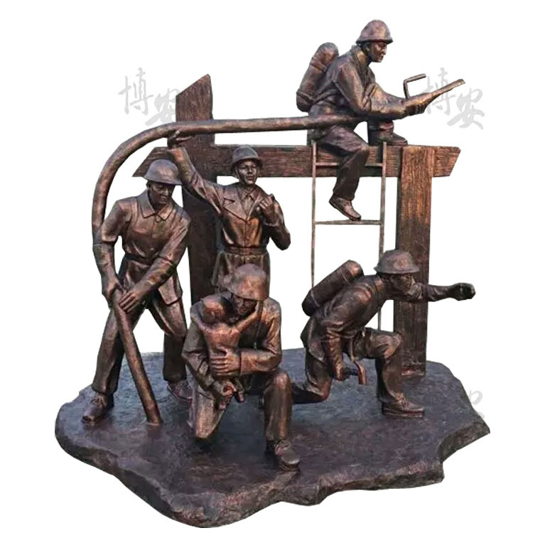 雕塑设计定制仿铜铸铜消防员救火救灾纪念主题户外城市广场公园示例图9
