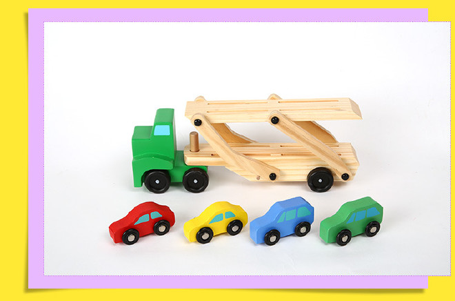 惯性运输货车车载4辆小汽车 惯性双层板车玩具模型 双层汽车示例图23