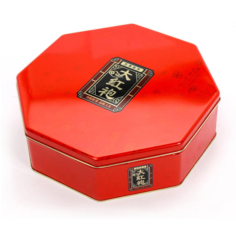 铁罐生产厂家 大红袍茶叶铁盒 红色八角铁罐 麦氏罐业 武夷岩茶大红袍铁盒子包装