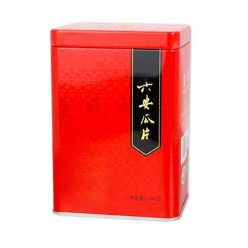 安徽茶叶铁罐包装厂 麦氏罐业 长方形六安瓜片铁盒子 茶叶铁盒包装定制 红色马口铁罐包装礼盒