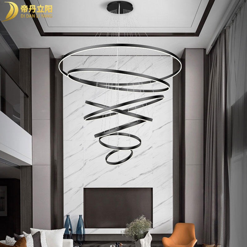 北欧复式楼梯圆圈环形艺术吊灯 帝丹立阳轻奢客厅吊灯 餐厅创意个性别墅灯具定制