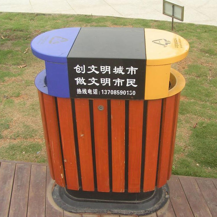 隆胜 定制塑木垃圾桶 塑胶木果皮箱定做 户外钢木果皮箱 质优价廉图片