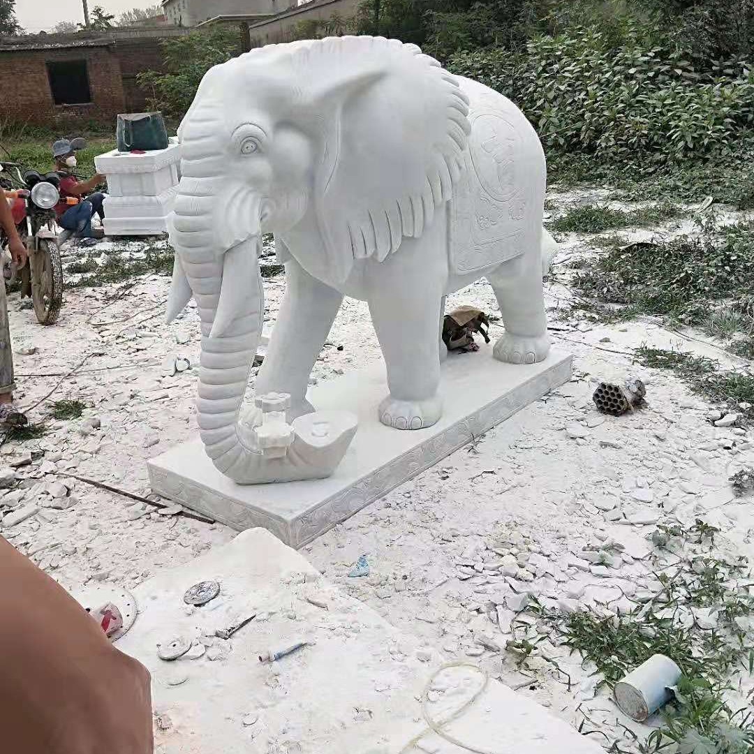 仿古门墩大象抱鼓 公司门口大象雕塑 富祥 厂区门口石雕大象 摆放1米吸水生财石雕大象图片
