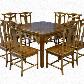 高大尚16人岩板小电磁炉火锅桌椅组合  中式复古雕花四人实木餐桌椅 实木长条板凳多多乐家具厂家制造